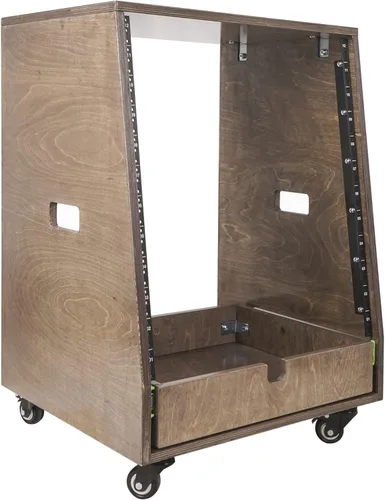 Sound Town Estante inclinado de madera contrachapada de abedul báltico macizo de 12U con espacio de estante de 12U, cajón extra de 2U, patas de