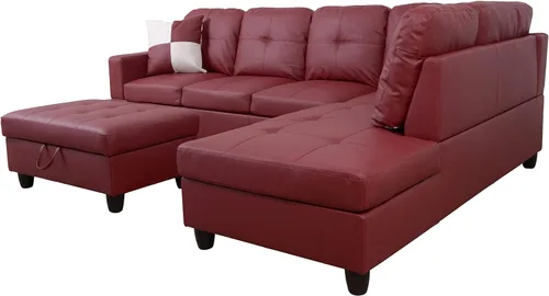 Miniatura 4 de Moderno sofá seccional de cuero en forma de L (rojo, orientado a la derecha)