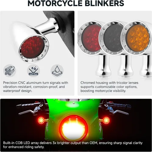 Miniatura 2 de 2 luces LED rojas de 15 piezas para motocicleta, luz de freno, intermitente, indicador de parada para Harley Honda Chopper (Luz roja cromada)