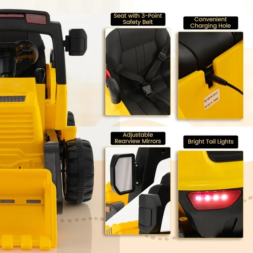 Miniatura 8 de Costzon Excavadora para Montar, Bulldozer Excavadora con Batería de 12V con Cucharón de Excavación Ajustable, Luz LED Trasera, Música, Bocina