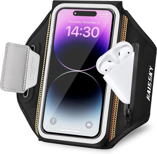 Miniatura 14 de Brazalete para teléfono celular con bolsillo con cremallera, soporte para iPhone 16 Pro Max/15/14 Pro Max/13/12/11 Pro Max/XS/XR, Galaxy S20 S10