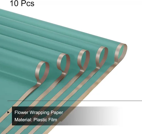 Miniatura 3 de MECCANIXITY 10 piezas de papel de regalo de flores con borde dorado, turquesa, 22.8 x 22.8 pulgadas, impermeable, para suministros de ramo