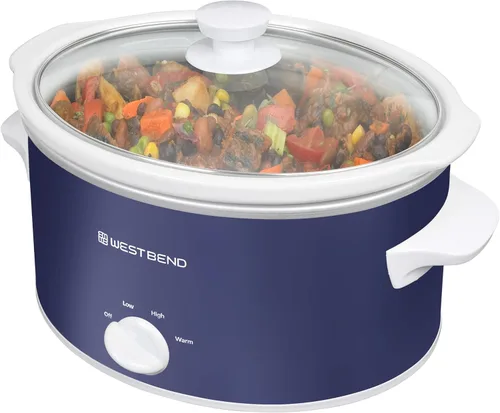 Miniatura 11 de Olla de cocción lenta West Bend de 4 cuartos manual estilo cerámica con olla de cerámica ovalada apta para lavavajillas y tapa de vidrio, dos