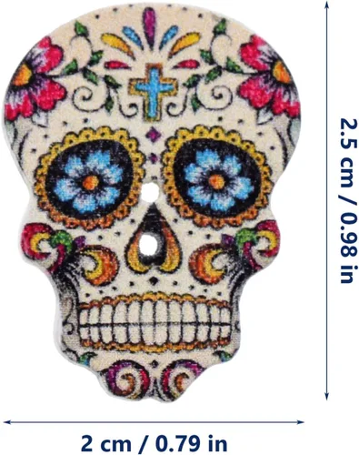 Miniatura 2 de GLEAVI Botones de calavera de madera para coser, 50 piezas, accesorios de ropa decorativos, pequeños botones de madera de dos agujeros