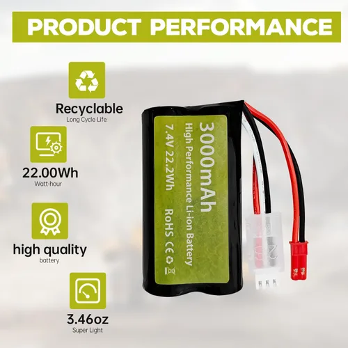 Miniatura 6 de Batería de iones de litio de 7.4 V 3000 mAh 15C 2S con enchufe JST-2P con cargador 2 en 1 para UDIRC UD1601 UD1602 SG1603 RC Car 1/10, 1/12, 1/16