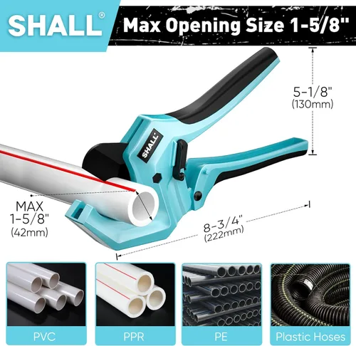 Miniatura 2 de Cortador de Tubo de PVC SHALL, Corta hasta 1-5/8”, Herramienta de Corte de Tubo de Trinquete de Aluminio de Alta Resistencia para PVC, PPR, PE, PEX