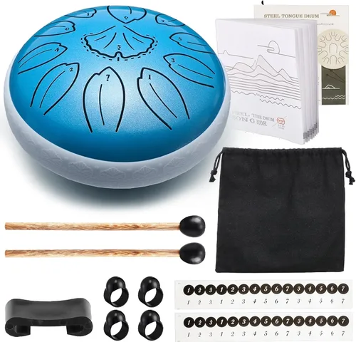 Miniatura 6 de Lronbird Tambor de lengua de acero, instrumento de percusión de 11 notas de 6 pulgadas para educación musical, meditación, relajación, calmante