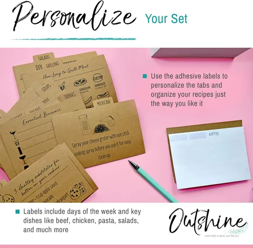 Miniatura 3 de OUTSHINE Divisores de tarjetas de recetas de papel kraft prémium de 4 x 6 con pestañas (juego de 24) Divisores de caja de recetas hechos de Kraft
