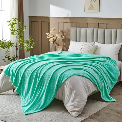 Miniatura 30 de NEWCOSPLAY Manta de Tiro Súper Suave Aqua Franela Sedosa Premium Fleece con Patrón de Hojas Ligera Manta de Cama para Uso en Todas las Estaciones