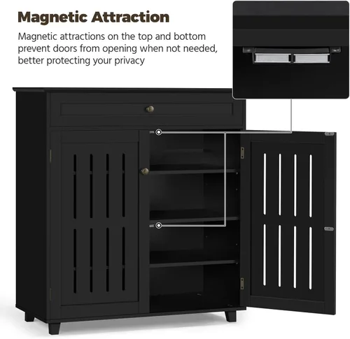 Miniatura 5 de Yaheetech Gabinete de barra de café, gabinete de baño con 1 cajón y estante ajustable, gabinete de almacenamiento de bufé de cocina para oficina