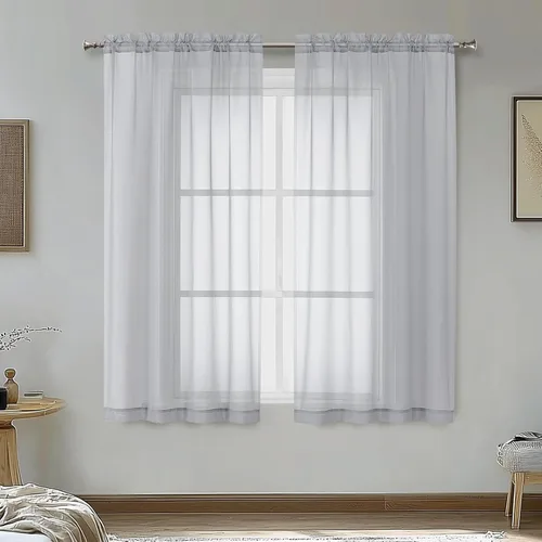 Miniatura 175 de OVZME - Cortinas traslúcidas blancas de 45 pulgadas de largo, 2 paneles, cortinas de gasa con bolsillo para barra para ventanas pequeñas, cada una