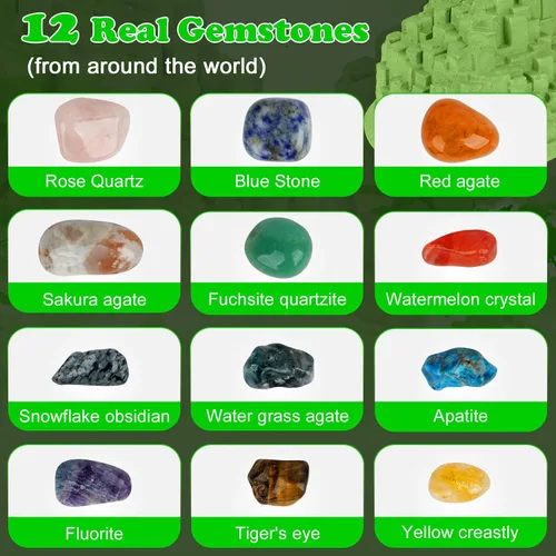 Miniatura 2 de Kit de excavación de piedras preciosas (forma única), gran kit de ciencia STEM para niños, excava tus propias 12 piedras preciosas reales, juguetes