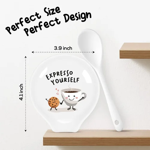 Miniatura 2 de Soporte para cuchara de cerámica blanca de 4 pulgadas con cuchara, soporte para cuchara de café para cocina, accesorios de barra de café, soporte