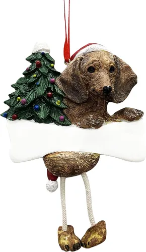 Adorno de perro salchicha rojo con "patas colgantes" únicas pintadas a mano y adorno de Navidad fácilmente personalizado