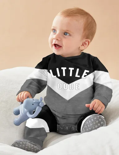 Miniatura 2 de Baby Boy Clothes Color Block Oversized Sweatshirt Romper + Pants Fall Winter Infant Baby Outfits Sets