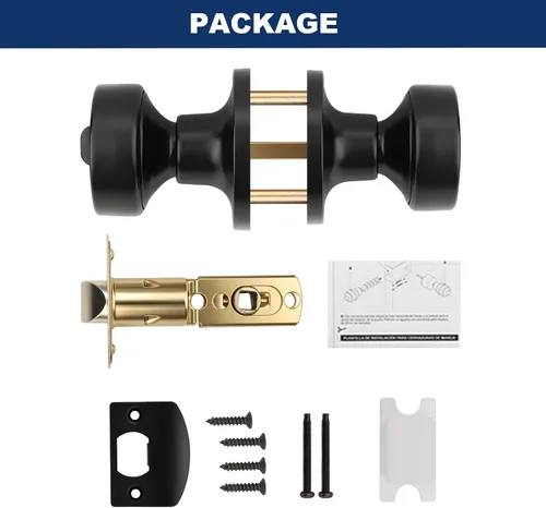Miniatura 5 de Orger Paquete de 1 pomo de puerta interior negro mate, perilla de puerta de privacidad reversible con cerradura, pomo redondo sin llave para baño