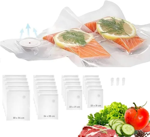 Bolsas de sellado al vacío para almacenamiento de alimentos | Mantiene los alimentos frescos y hasta 5 veces más (21 piezas - 3 tamaños S/M/L)