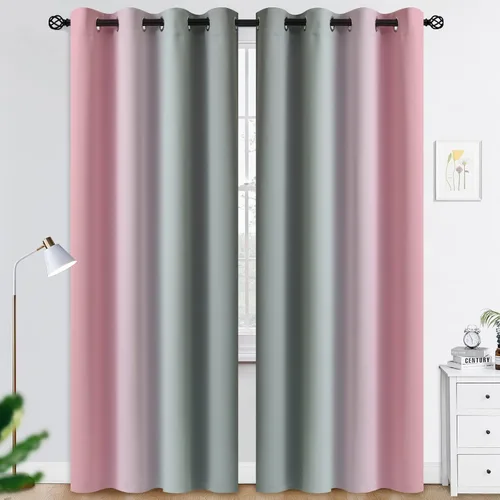 Miniatura 126 de COSVIYA Cortinas 100% Opacas Azul Degradado con Lazos Ajustables para Cocina Aislamiento Térmico Oscurecimiento de Habitación Cenefa con Bolsillo
