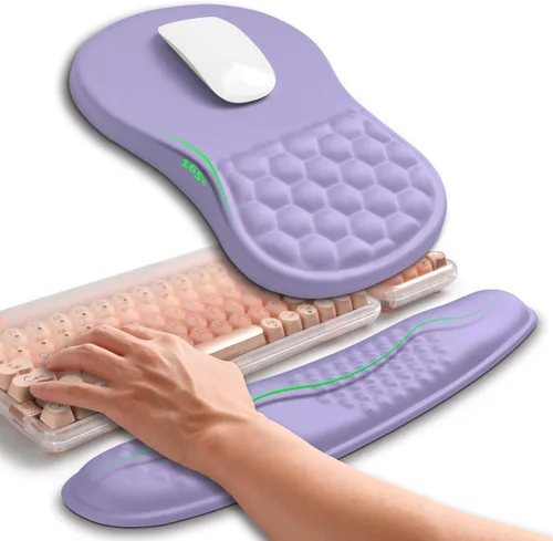 Miniatura 13 de Hokafenle Combinación 2 en 1, reposamuñecas para teclado ondulado y alfombrilla ergonómica para mouse con curvatura, soporte de muñeca para aliviar