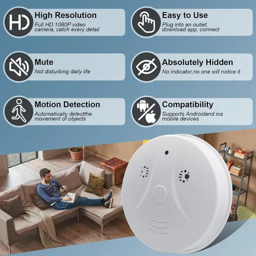 Miniatura 2 de UYIKOO Cámara oculta Detector de humo Video Cámara pequeña 1080P HD Cámara inalámbrica WiFi con visión nocturna y detección de movimiento Cámara