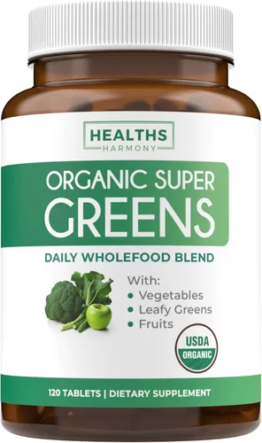 Suplemento orgánico USDA Super Greens – Suplemento orgánico de frutas y verduras para adultos con 28 complejos de superalimentos con raíces de