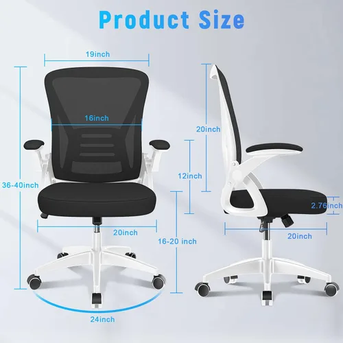Miniatura 3 de naspaluro Silla de oficina ergonómica, silla de computadora con respaldo medio con altura ajustable, brazos abatibles y soporte lumbar, silla