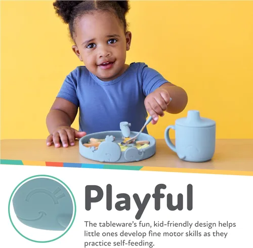 Miniatura 2 de Nuby Animal Friends Taza de silicona para beber - Taza para niños pequeños con un asa - 6+ meses - Ballena azul