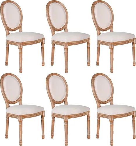 Miniatura 19 de Polar Aurora Juego de 2 sillas de comedor con respaldo cuadrado de tela beige con patas de madera maciza y marco para cocina francesa de campo