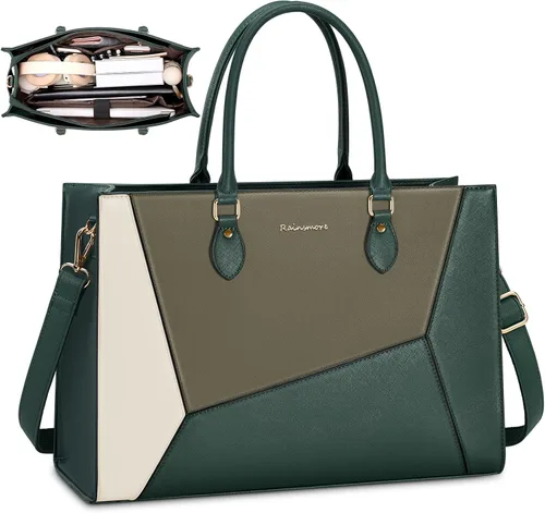 Miniatura 10 de RAINSMORE Bolsa de mano para laptop para mujer, 15.6 pulgadas, bolsas de trabajo grandes para mujeres, impermeables, para negocios, oficina