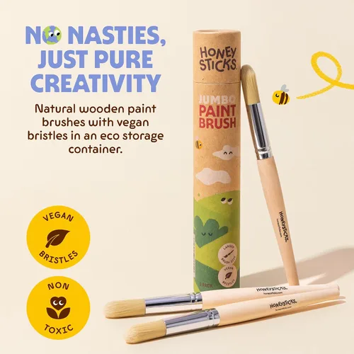 Miniatura 2 de Honeysticks Juego de pinceles de pintura Jumbo – Paquete de 3. Pinceles de pintura jumbo para niños con un mango de madera grande para un fácil