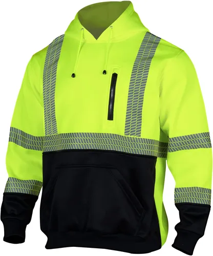Miniatura 12 de VENDACE Hi Vis - Sudadera reflectante de seguridad para hombres ANSI Clase 3 de alta visibilidad, forro polar con cremallera de 1/4, sin capucha