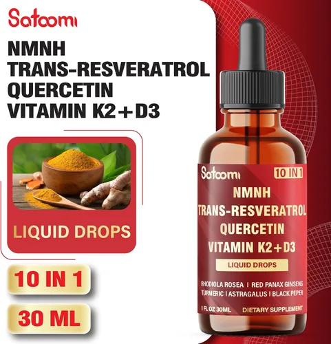Miniatura 5 de Satoomi Gotas líquidas NMNH 10 en 1, vitalidad general, NMNH, quercetina, trans-resveratrol, vitamina D3, K2 y 5 más - 1 onza líquida - 60 porciones