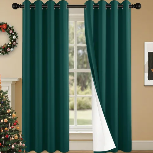 Miniatura 16 de 2 paneles de cortinas 100% opacas, cortinas ligeras con aislamiento térmico con ojales para dormitorio, sala de estar, tratamiento de ventana