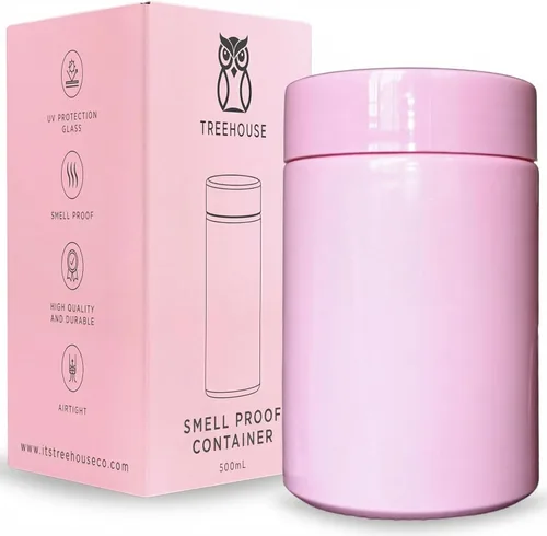 Treehouse Recipiente a prueba de olores (16.9 fl oz) para hierbas, especias, café, tés y más, tarro hermético de doble sellado, vidrio grueso con