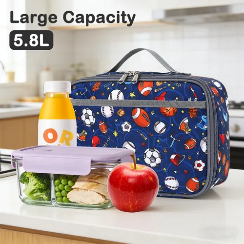 Miniatura 7 de FlowFly Lonchera para niños, bolsa suave aislada, mini hielera para el regreso a clases, kit de bolsa térmica para comidas, para niñas, niños, fútbol