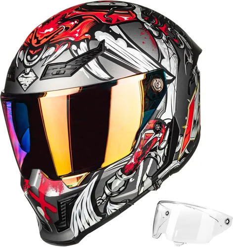 Miniatura 9 de ILM Cascos para Motocicleta para Adultos Hombres Mujeres Casco Integral DOT ECE con Visor Dual para Carreras en Calle con Pinlock Modelo MF509