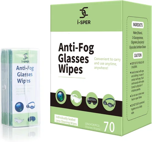 70 toallitas antivaho para lentes, prehumedecidas individuales envueltas para lentes, con una caja de transporte, toallitas de pantalla de