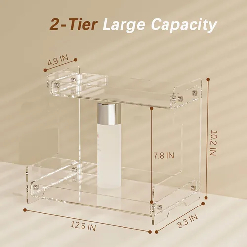 Miniatura 2 de Organizador de encimera de baño, organizador de 2 niveles de acrílico para soporte de perfume, soporte de tocador, bandeja de tocador, estante