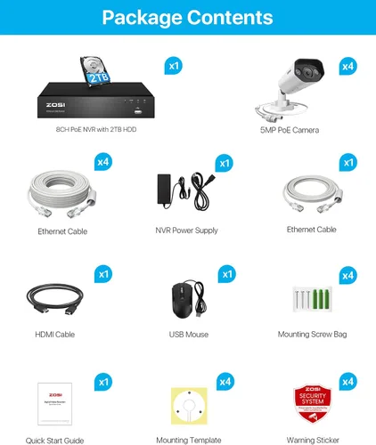Miniatura 9 de ZOSI 4K 8CH Sistema de cámara de seguridad PoE con foco con HDD de 2TB, 4 piezas de cámaras IP PoE de 5MP para exteriores, detección inteligente