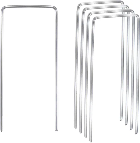MECCANIXITY Estacas de jardín en forma de U de 4 pulgadas de largo x 0.08 pulgadas de diámetro, grapas galvanizadas para paisaje, estacas de césped