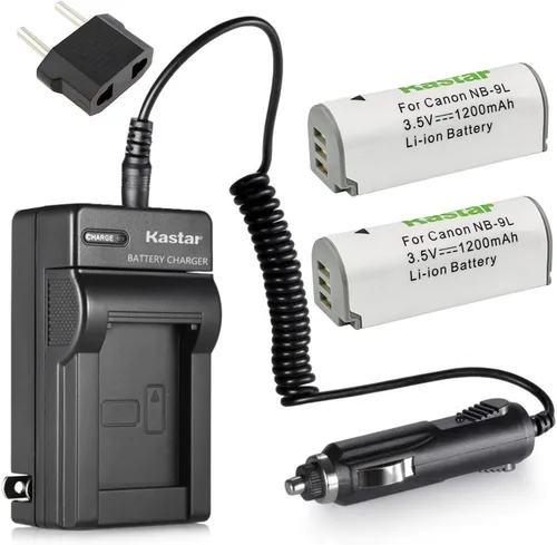 Kastar Batería (paquete de 2) y kit de cargador para cámaras Canon NB-9L y Canon PowerShot N, N2, SD4500, SD4500 IS, ELPH 510 HS, ELPH 520 HS, ELPH