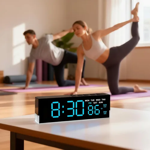Miniatura 8 de JENLYSTIME Reloj despertador digital LED de 7 pulgadas con alarmas duales y luz inferior ｜ Muestra hora, fecha, día, temperatura ｜ Brillo
