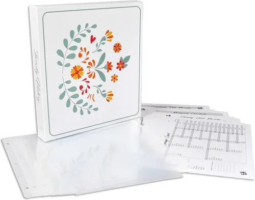 Carpeta organizadora para documentar tu árbol genealógico: incluye tablas de linaje en blanco, formularios de registro de unidades familiares,