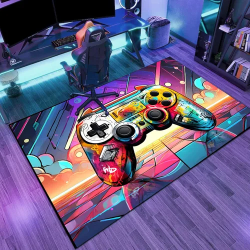 Miniatura 10 de Alfombra de Juego para Adolescentes Varones con Decoración de Controlador de Juegos, Alfombras de Videojuegos para Dormitorio de Niños, Sala