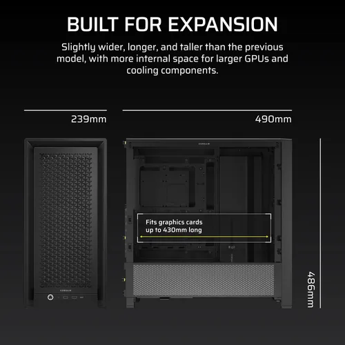 Miniatura 10 de Corsair 4000D Frame Modular - Gabinete ATX de media torre, alto flujo de aire, sistema de montaje de ventilador InfiniRail™, soporte para radiador