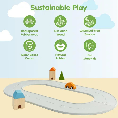 Miniatura 3 de PlanToys® Juego de camino y riel de goma, pequeño juego Montessori de madera Imaginación, resolución de problemas y exploración de movimiento