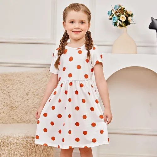 Miniatura 4 de PATPAT Paquete múltiple de vestidos florales para niña pequeña, paquete de 23 unidades, a lunares, manga corta, vestido de corte en línea A