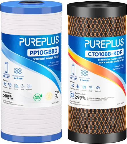 Miniatura 13 de PUREPLUS Combo de filtro de agua para toda la casa de 5 micrones, de 4.5 x 10 pulgadas, con sedimentos y filtro de bloque de carbón activado