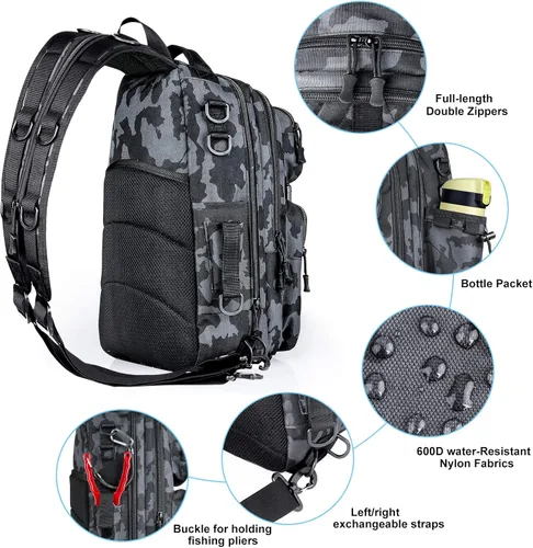 Miniatura 5 de PLUSINNO - Bolsa de almacenamiento para mochila de pesca, mochila de hombro para exteriores, bolsa de equipo de pesca, mochila de pesca resistente
