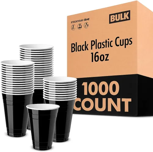 Miniatura 8 de Stock Your Home Vasos de plástico negros desechables, 16 onzas (100 unidades) resistentes, paquete de vasos grandes para fiesta, paquete a granel